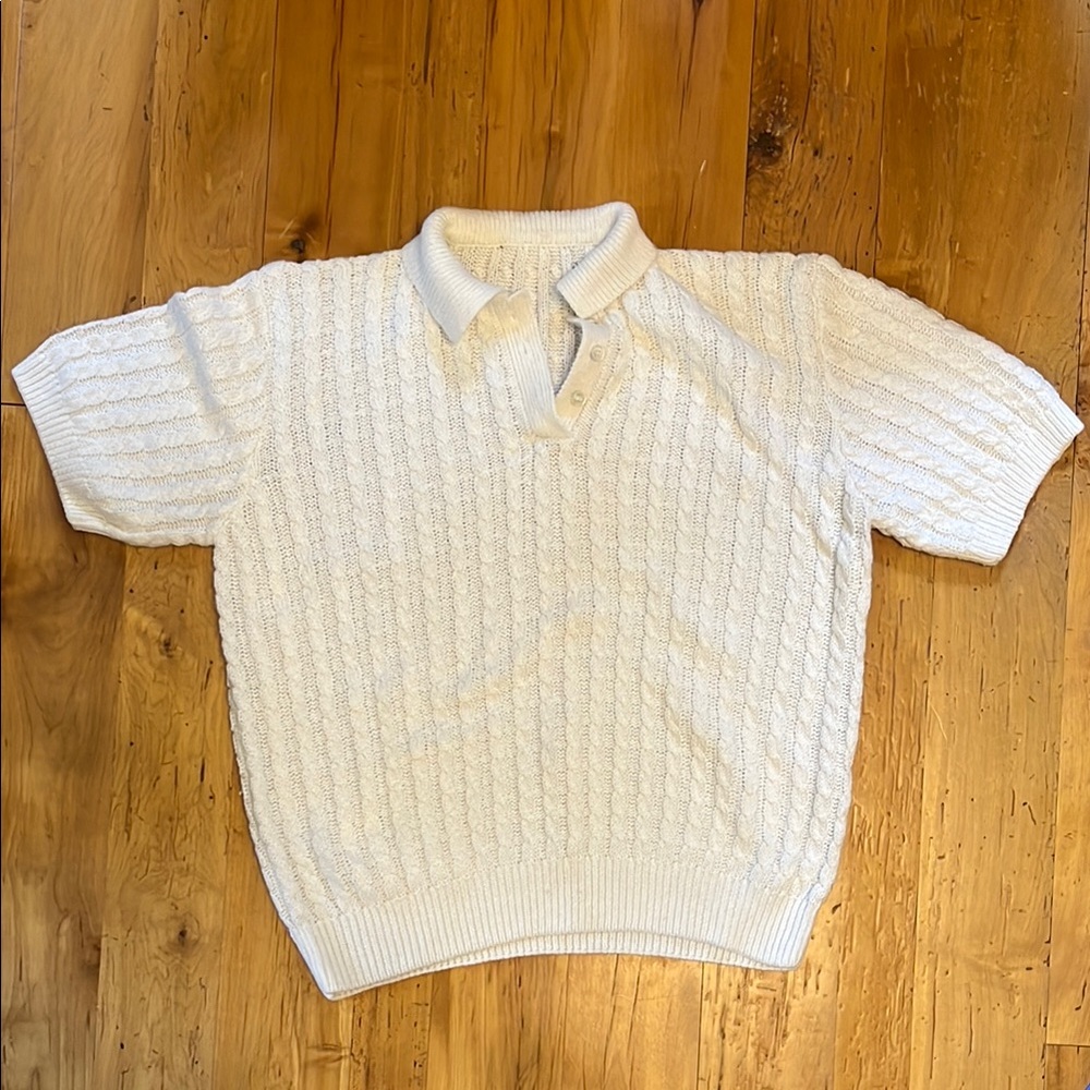 White Short Sleeve Knit Polo Shirt